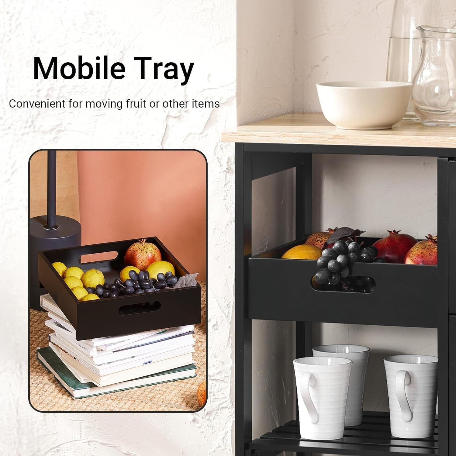 67x37x84.5cm Black Kitchen Island Trolley 3 Drawers