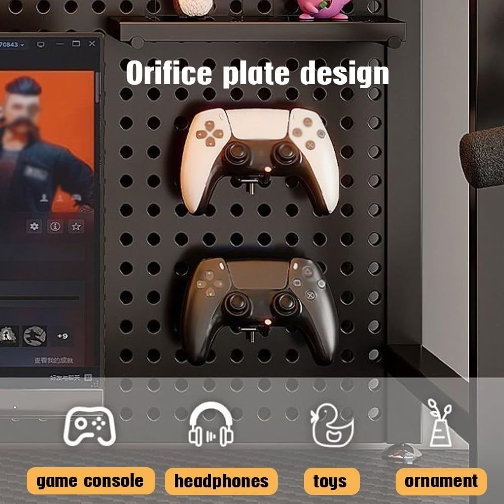 2-Tier Desk Bookshelf Organizer w/ Pegboard | Black Metal Desktop Shelf 135cm