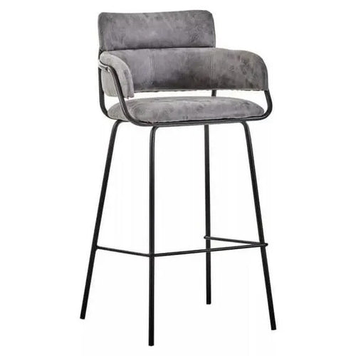 Grey Faux Leather Bar Stool with Arms Modern Padded Seat Metal Legs