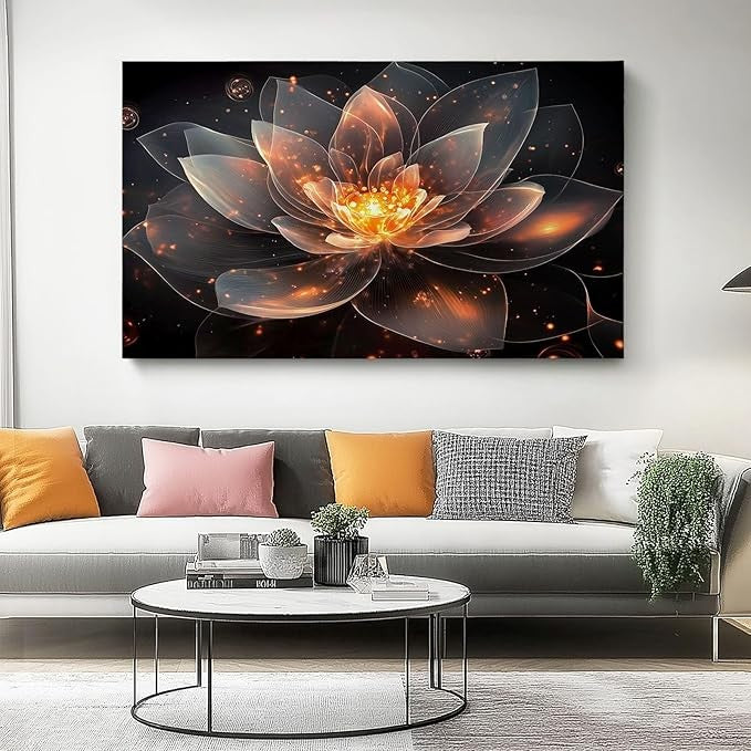 Canvas Wall Art Modern Orange Black Lotus Print 46x31cm Decor