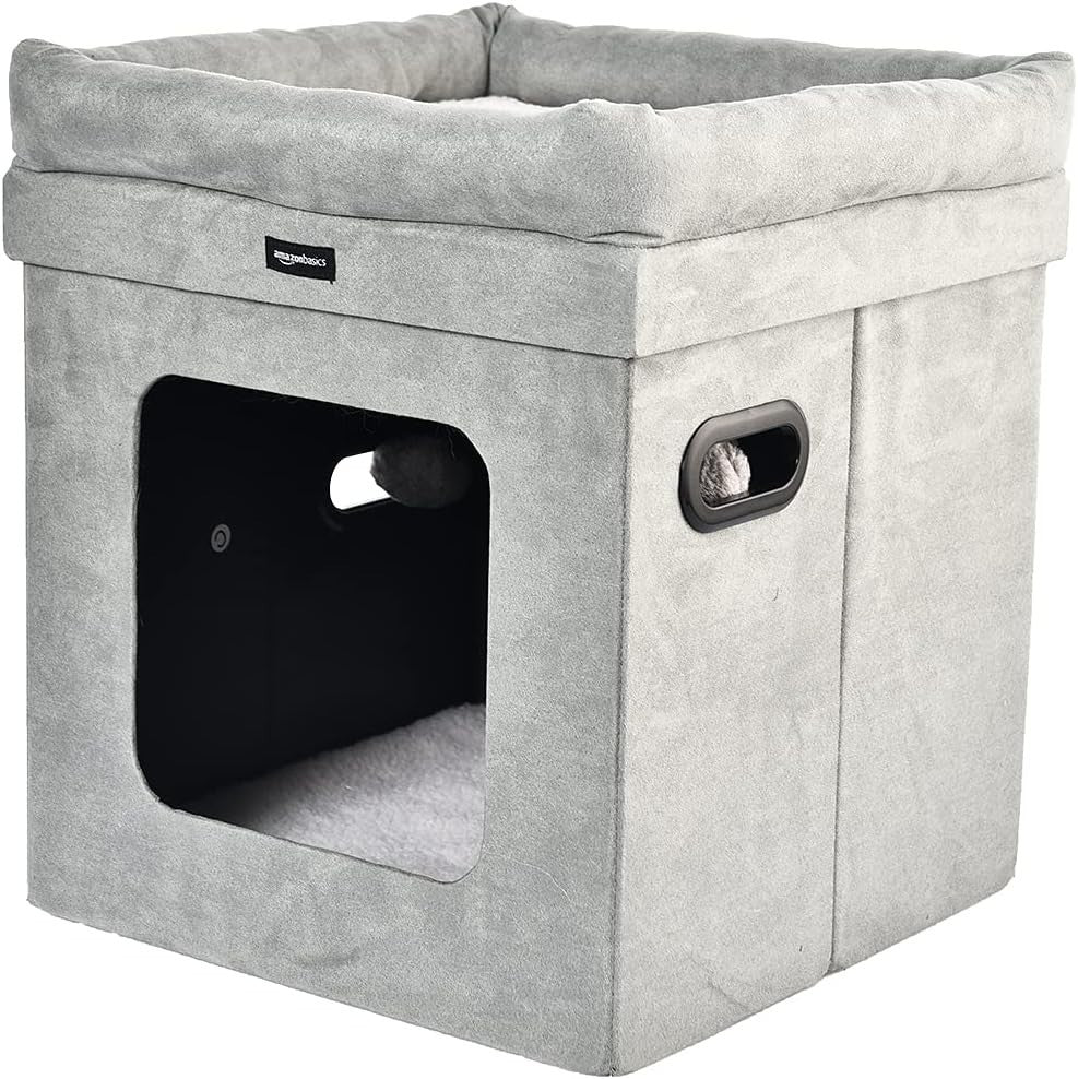 Collapsible Cat House Bed Indoor Cube Hideaway Soft Sherpa Pet Cave