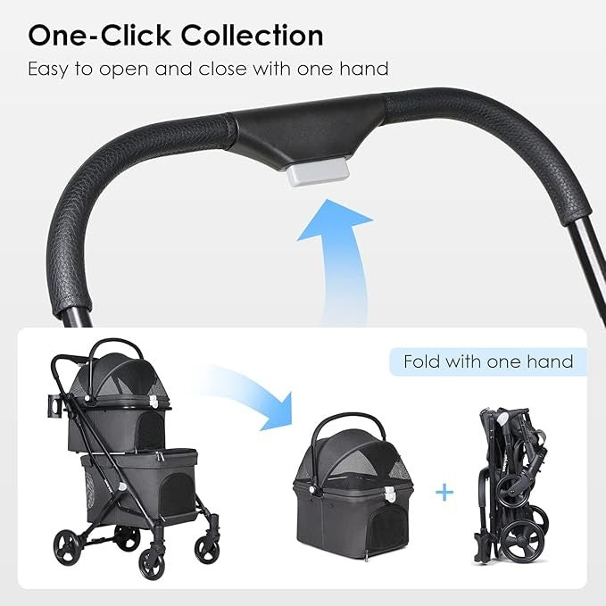 Double Pet Stroller 2 Tier Folding Dog Pram for Small Medium Dogs Cats