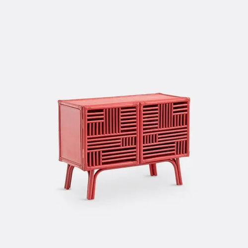 Red 2-Door Rattan Sideboard Cabinet | Modern Storage Unit | 100cm Wide