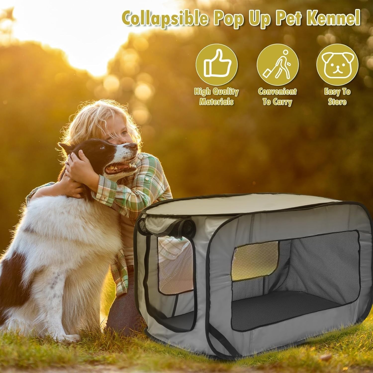 Pop-Up Foldable Dog Travel Crate Pet Carrier Tent for Small/Medium Dogs