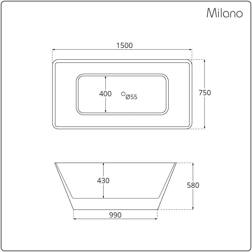 White Double Ended Freestanding Square Bath 1500x750mm Brass Overflow