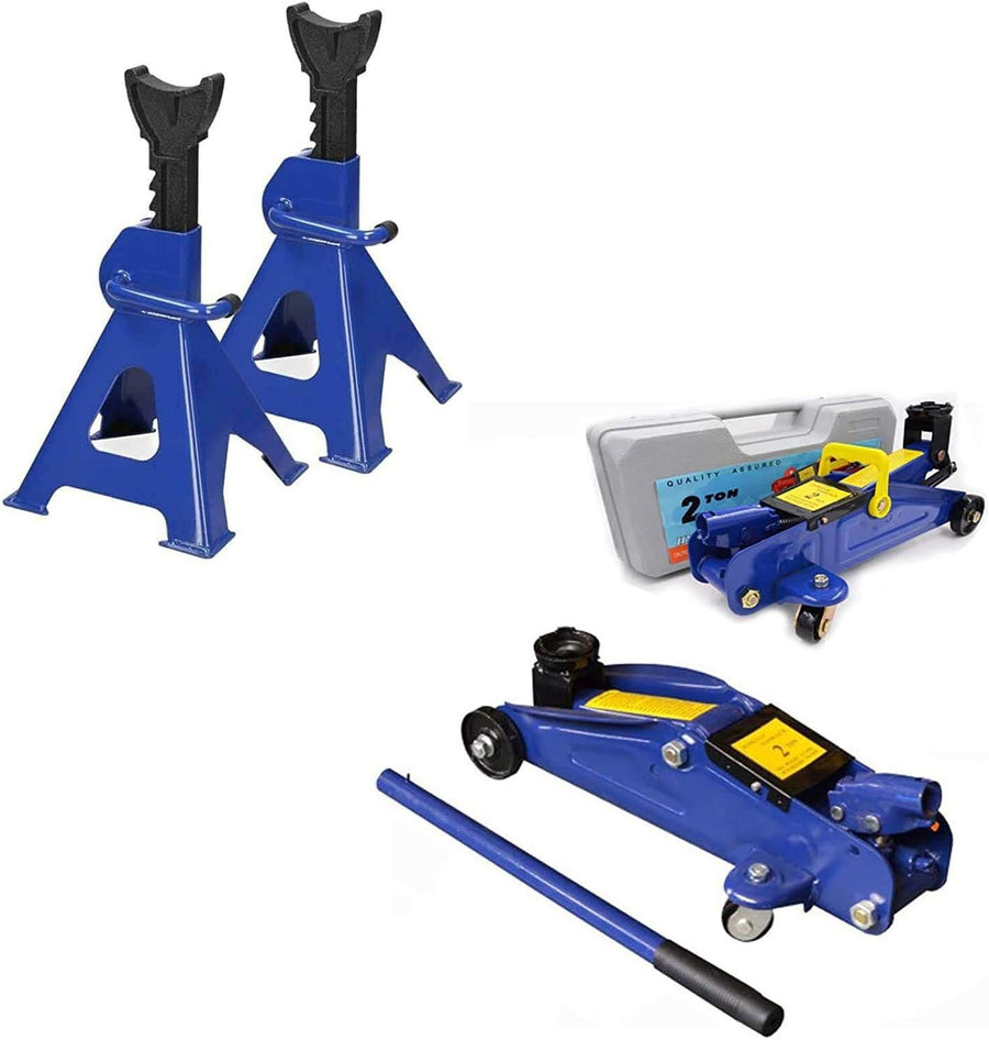 2 Ton Hydraulic Trolley Jack + 3 Ton Axle Stands Kit Heavy Duty 135–430mm