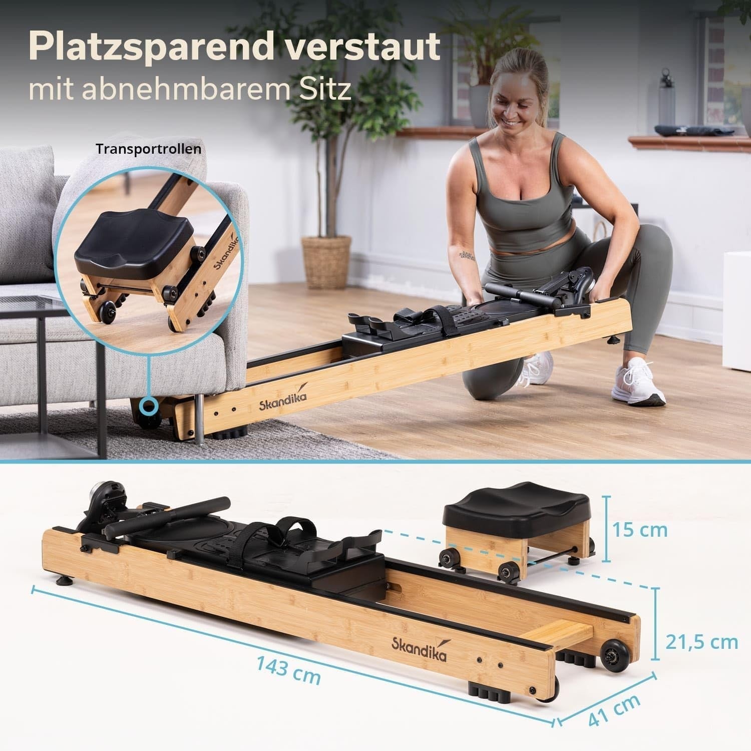 Wooden Magnetic Rowing Machine 32-Level Resistance Foldable LCD App Compatible