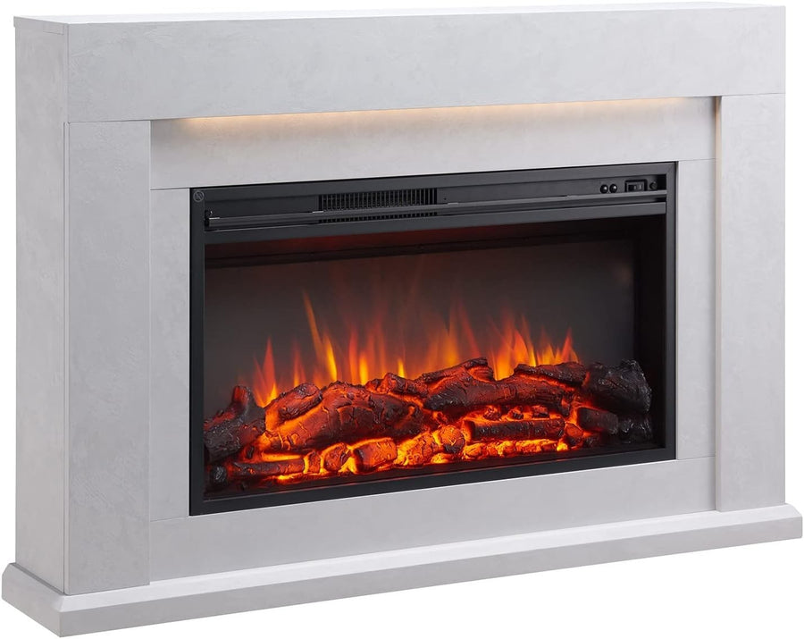47" Electric Fireplace Heater Cement Grey Surround, Remote & LED Flames