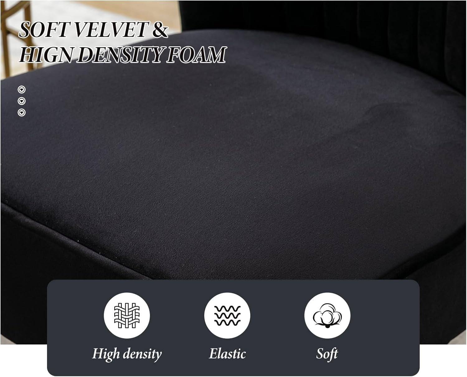 Black Velvet Accent Chair Gold Metal Legs Lounge Tub Seat