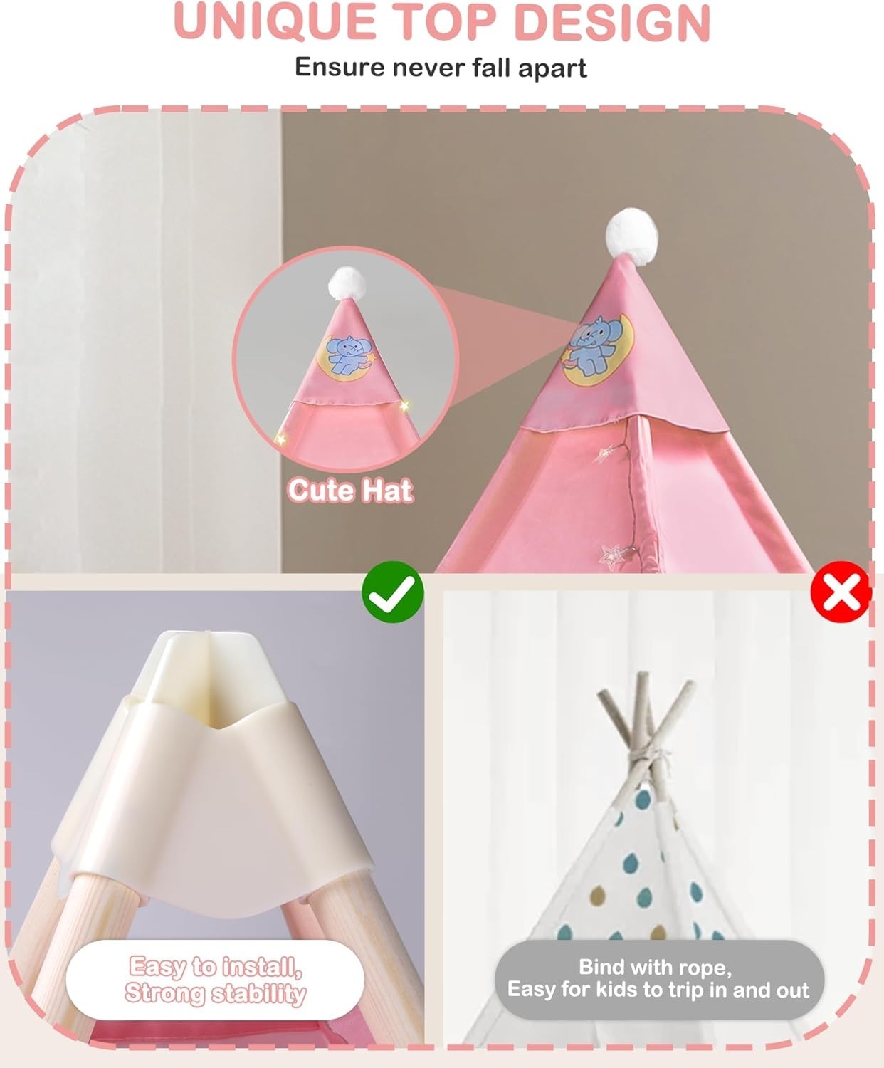 Kids Teepee Tent with Inflatable Airbed, Lights & Balloons – Pink Playhouse