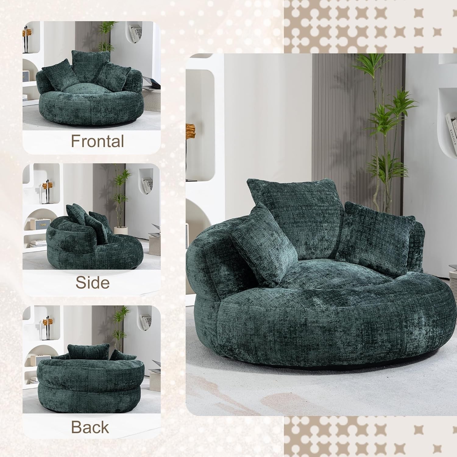 Emerald Oversized Bean Bag Chair Sofa w/ Pillows, Gaming, Lounge, Indoor/Outdoor