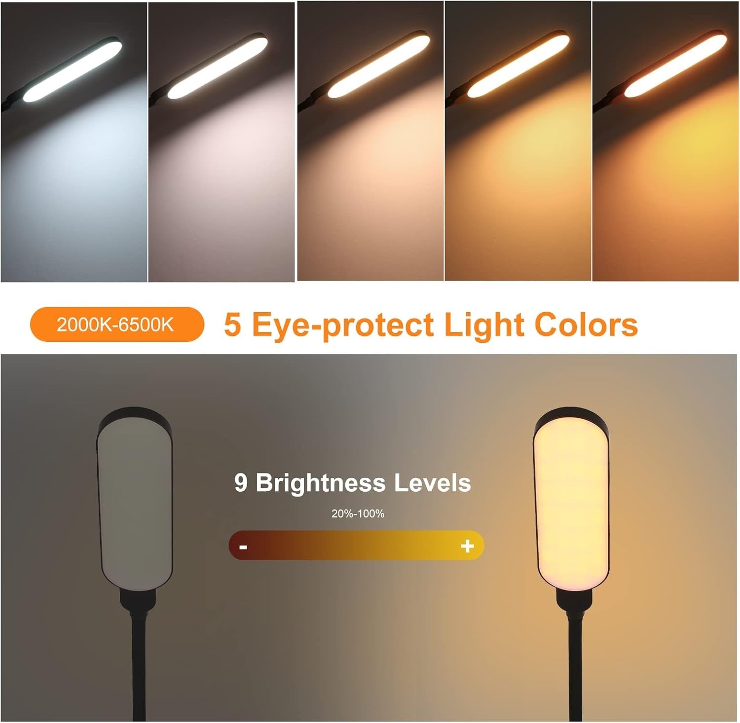LED Floor Lamp Black Adjustable Reading Light 9 Brightness 5 Colour Modes