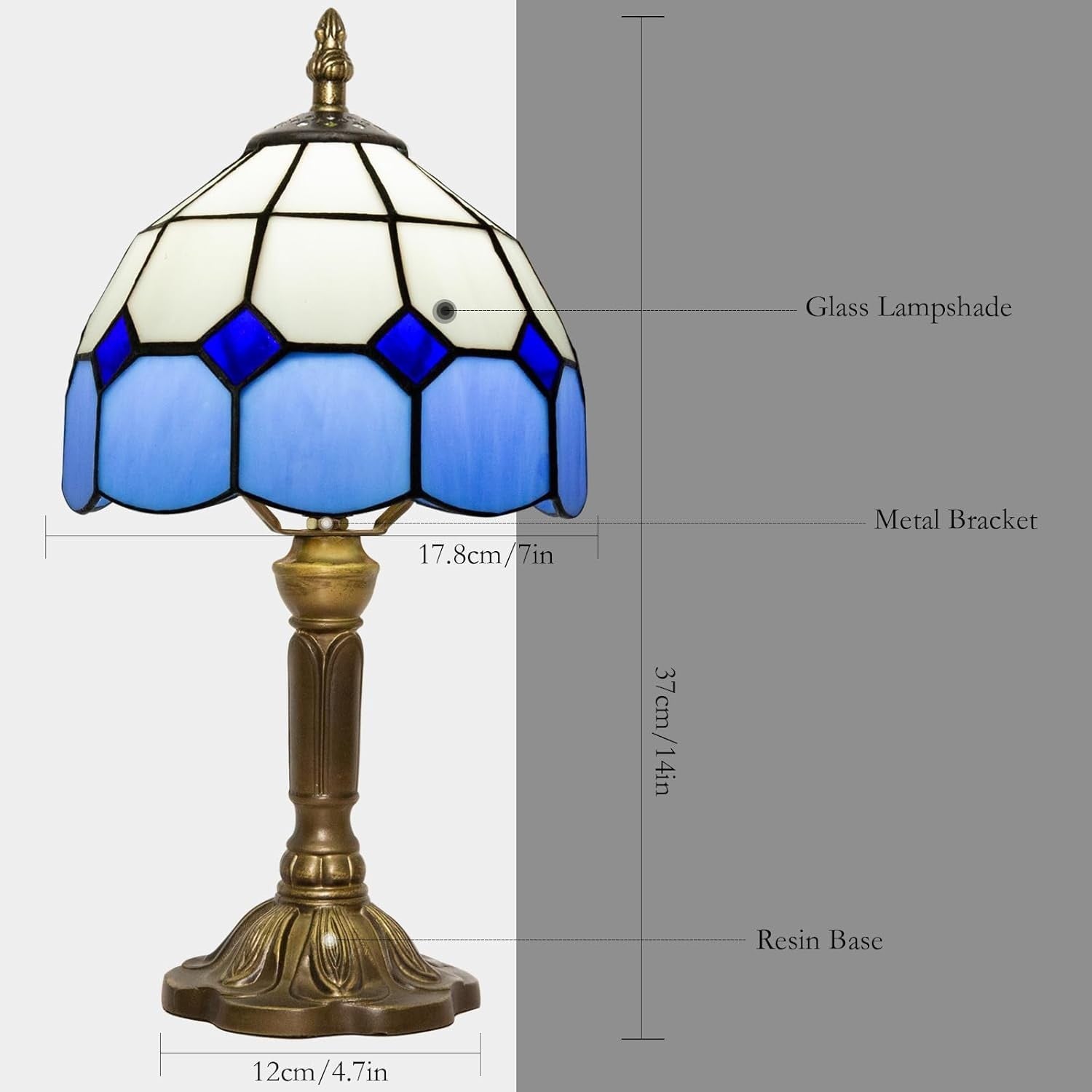 Blue Tiffany Style Stained Glass Table Lamp, 3-Color Dimmable E27 Bulb