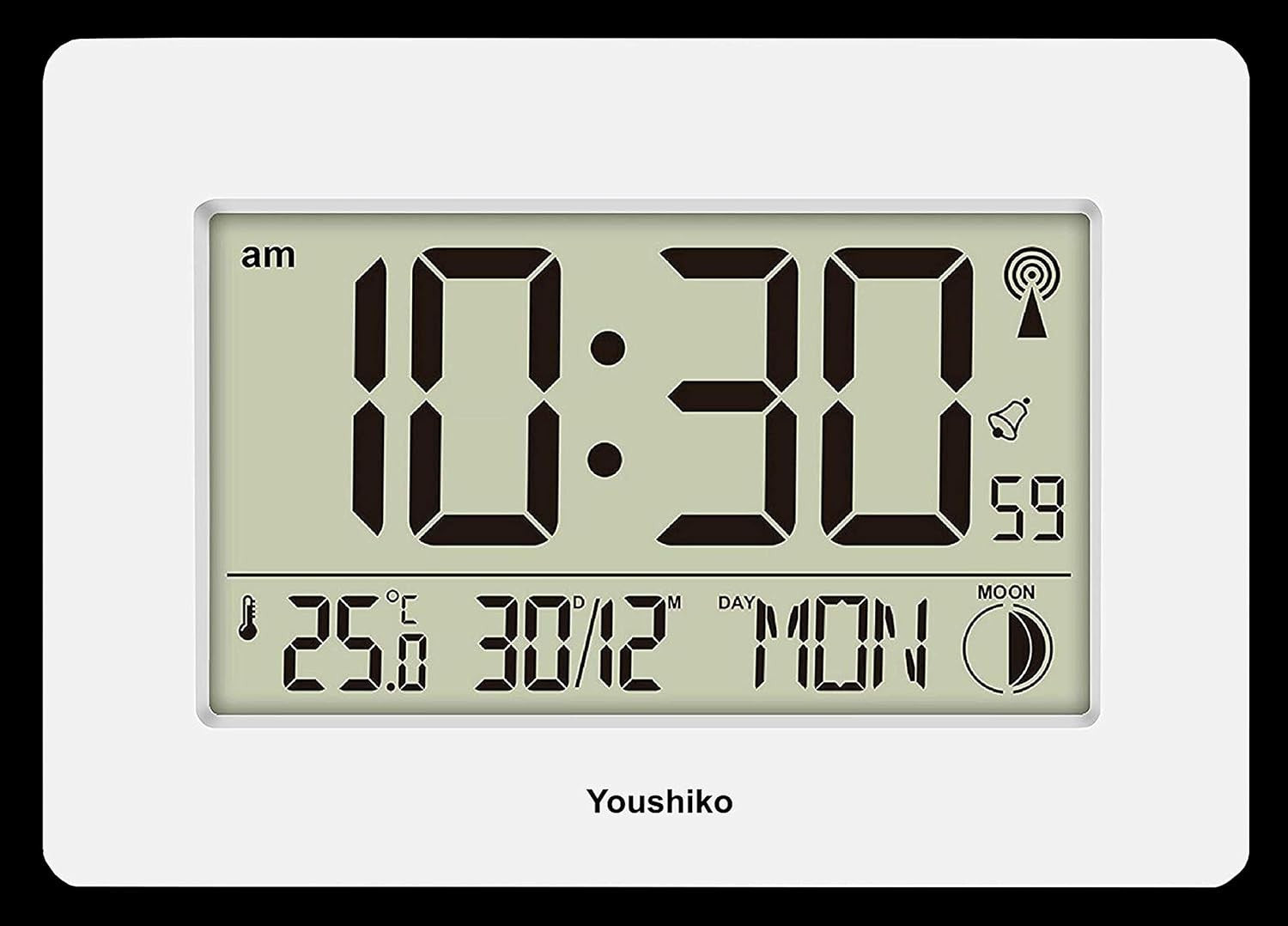 Large LCD Radio-Controlled Wall Clock White Silent Auto-Set Temp Day Date