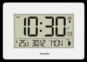 Large LCD Radio-Controlled Wall Clock White Silent Auto-Set Temp Day Date
