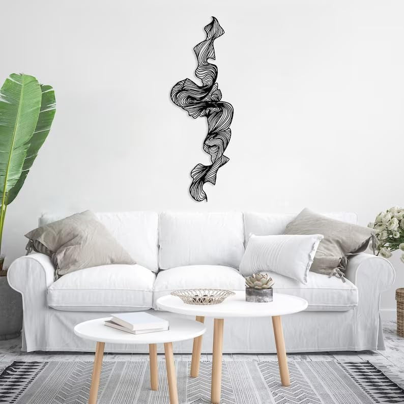 Abstract Metal Wall Art Vertical Line Sculpture 75x25cm