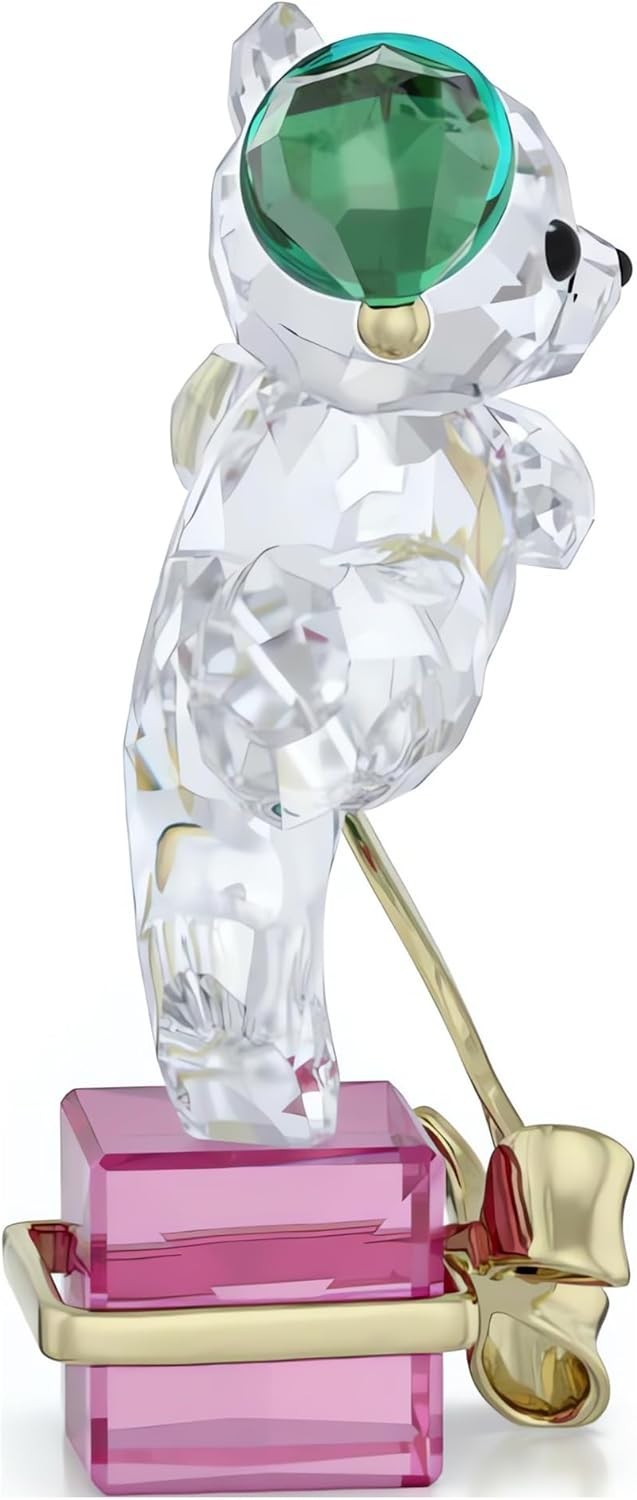 Crystal Holiday Bear 2024 – Faceted Figurine with Pink & Green Accents, Gift