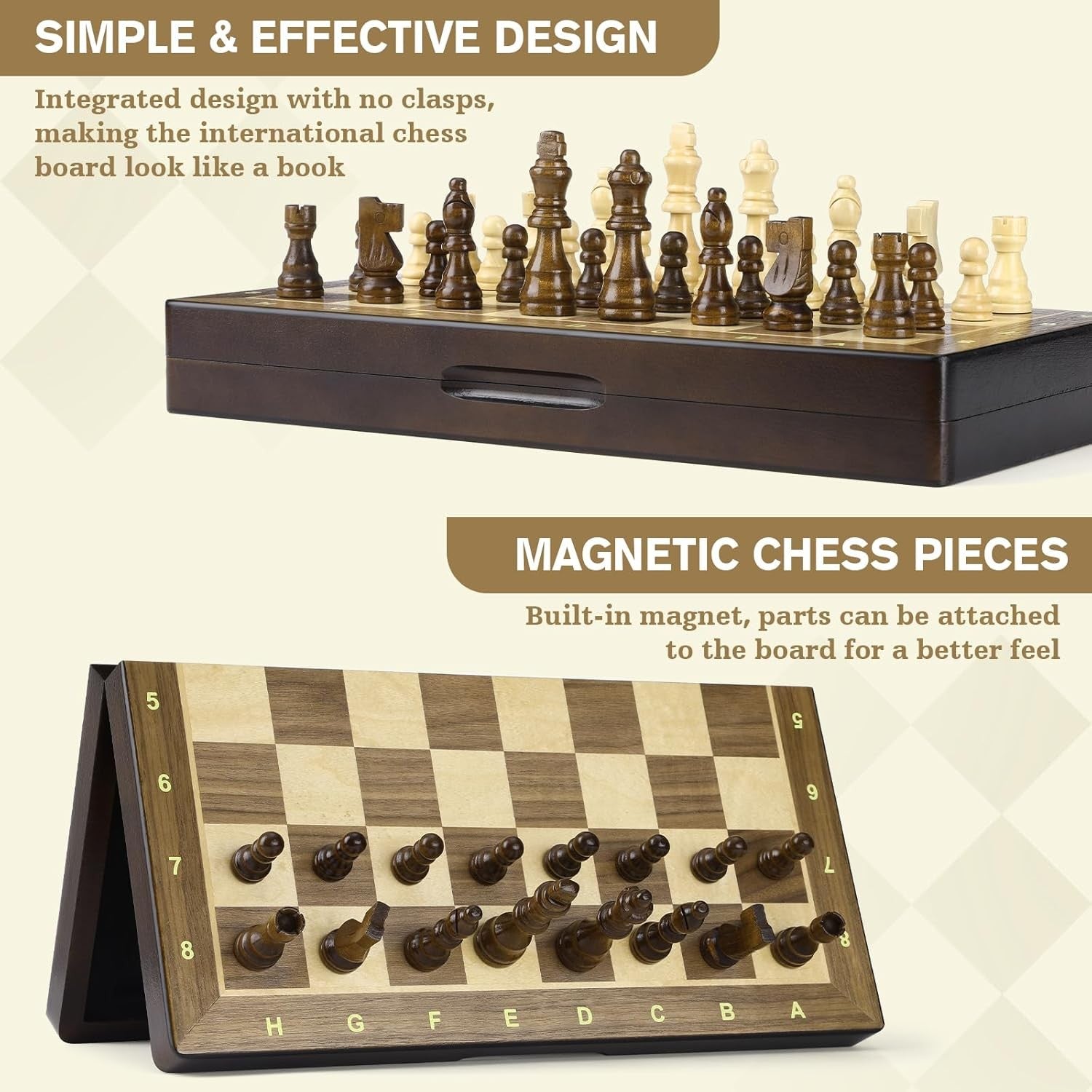 Luxury Magnetic Chess & Draughts Set 15" Foldable Walnut Board w/ Extra Queens