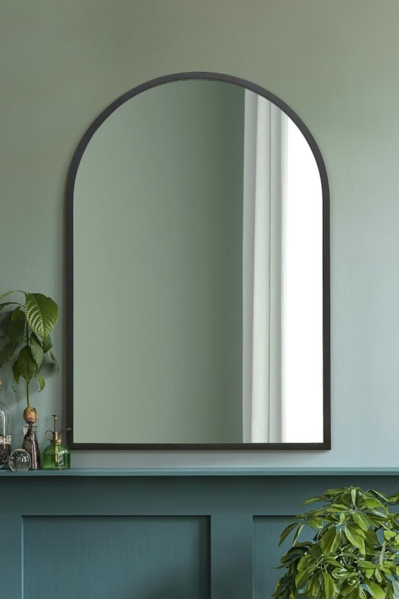 Large Black Metal Arched Wall Mirror 100x70 cm, Stylish & Durable