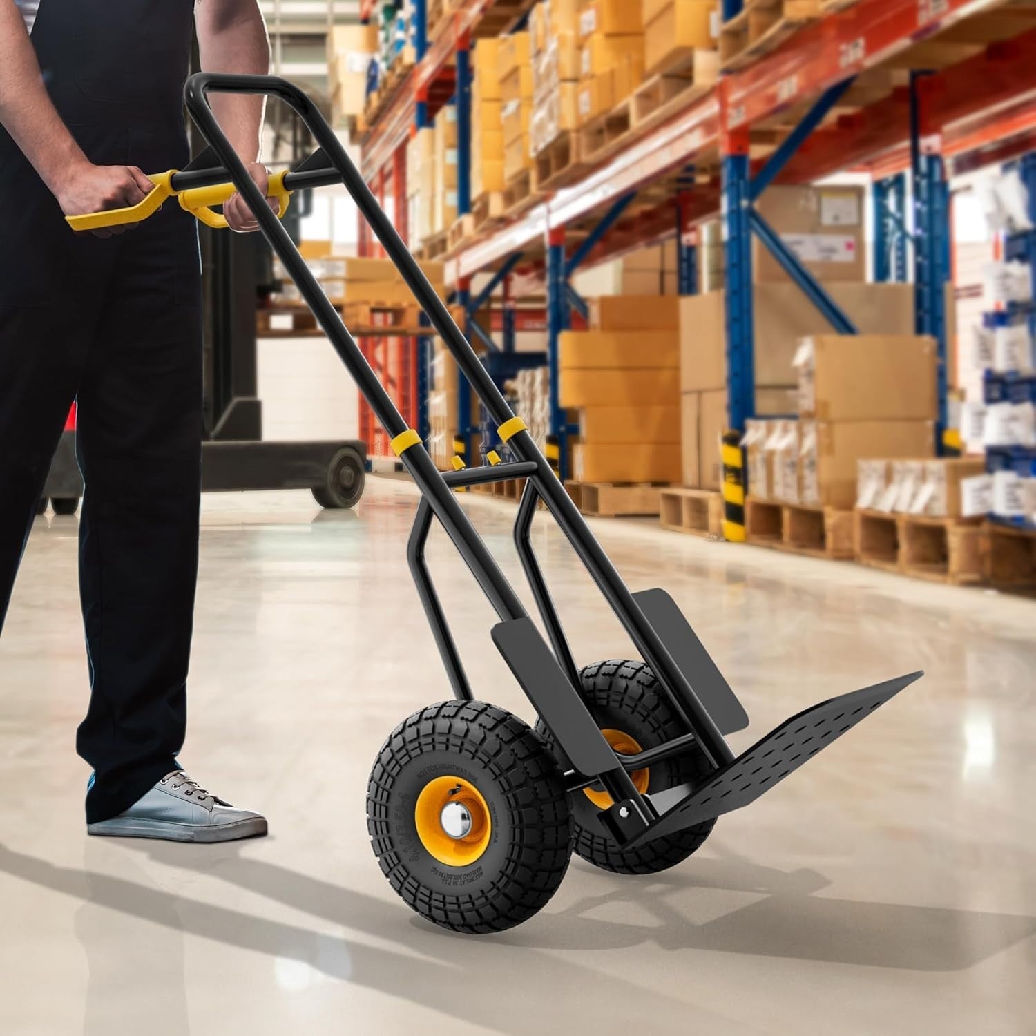 Foldable Heavy Duty Hand Truck 150kg Capacity w/ Large 25cm Rubber Wheels