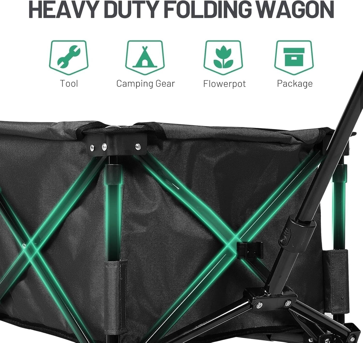 Black 200L Folding Camping Wagon 100kg Heavy Duty Festival Trolley with Handle