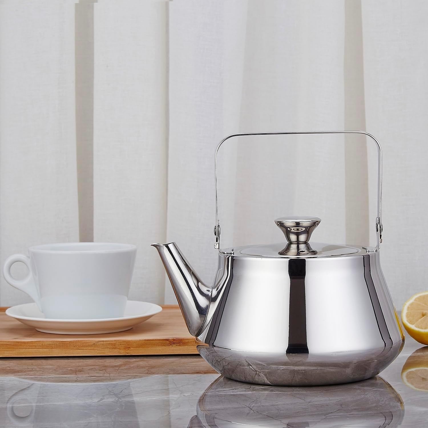 Stainless Steel Teapot 52oz 1.5L Tea Pot w/ Infuser Mirror Finish