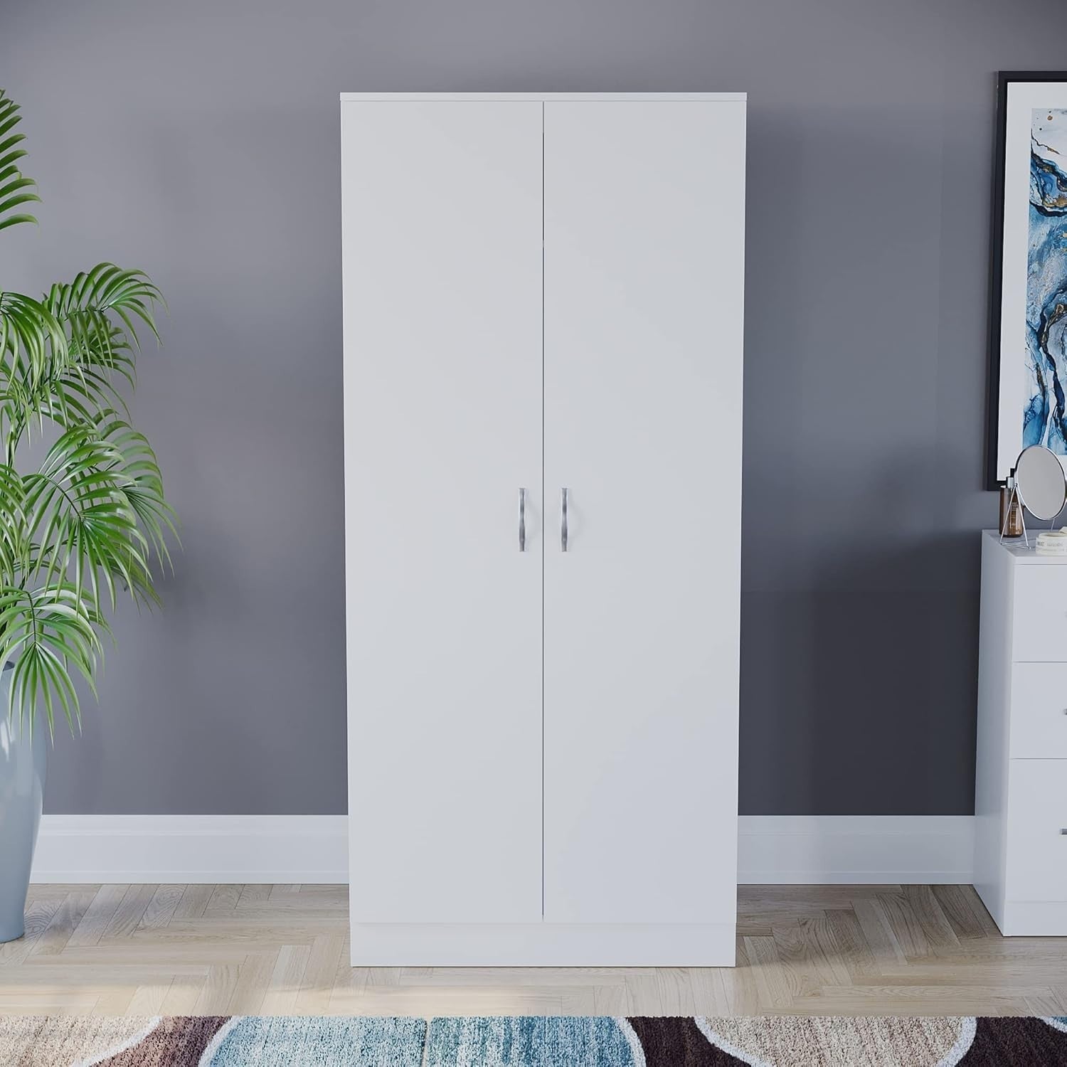 White 2 Door Bedroom Wardrobe with Hanging Rail & Shelf | Storage Unit