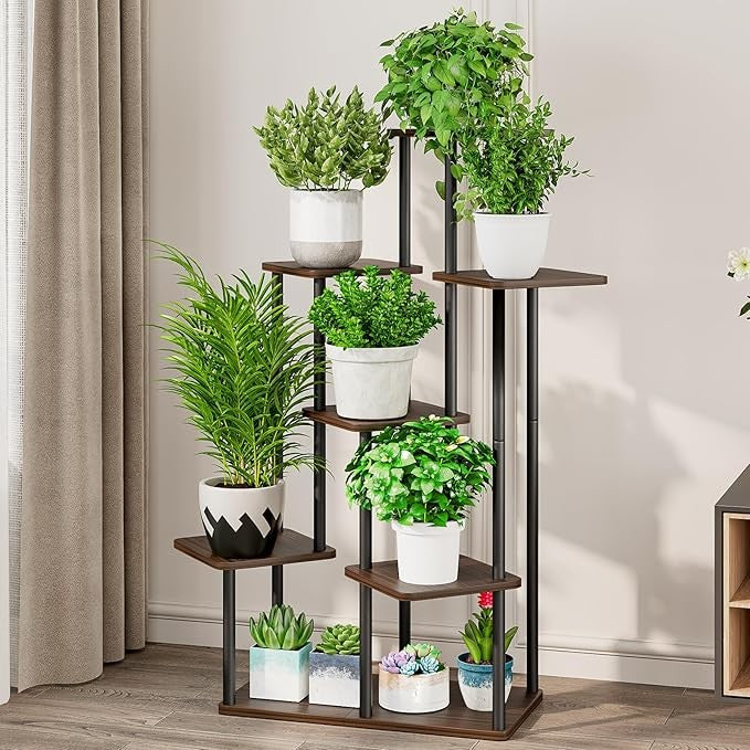 7 Tier Black Metal Plant Stand Indoor Outdoor Corner Tall Flower Shelf Rack