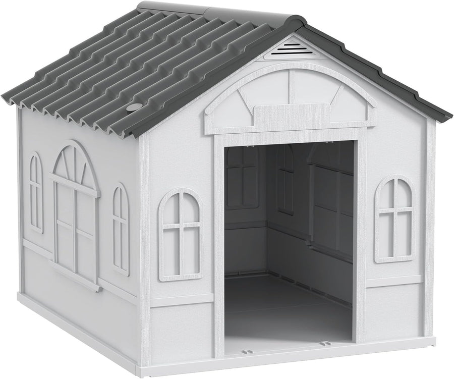 Weatherproof Plastic Dog House for Medium Dogs | Outdoor Kennel 76x65x63cm