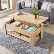 Oak Coffee Table with Lift-Up Storage & Magazine Shelf 100x50cm