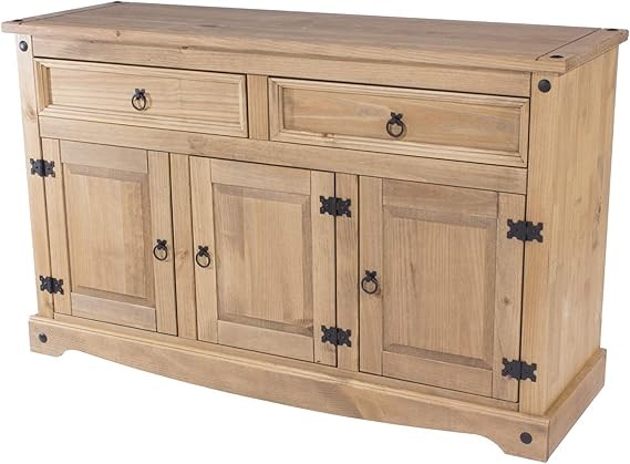 Large Pine Sideboard Cabinet Storage – 3 Door 2 Drawer Solid Wood Unit, Natural
