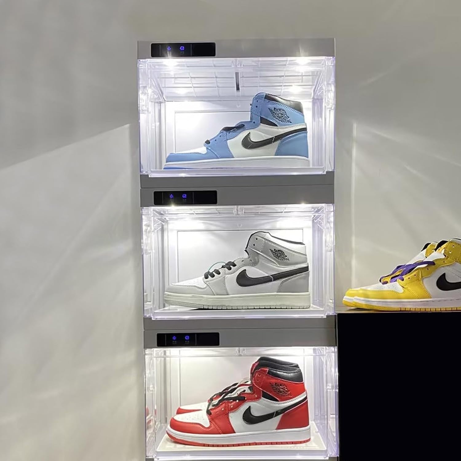 Smart LED Sneaker Display Box Stackable Clear Shoe Storage Case Auto Open