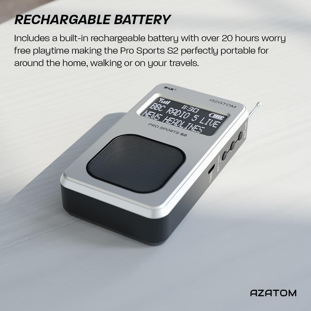 Portable DAB/DAB+ FM Digital Radio with Speaker & Sports Earphones