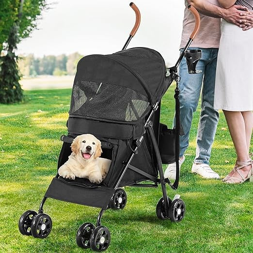 Dog Stroller 4 Wheel Folding Pushchair for Small Medium Dogs with Storage