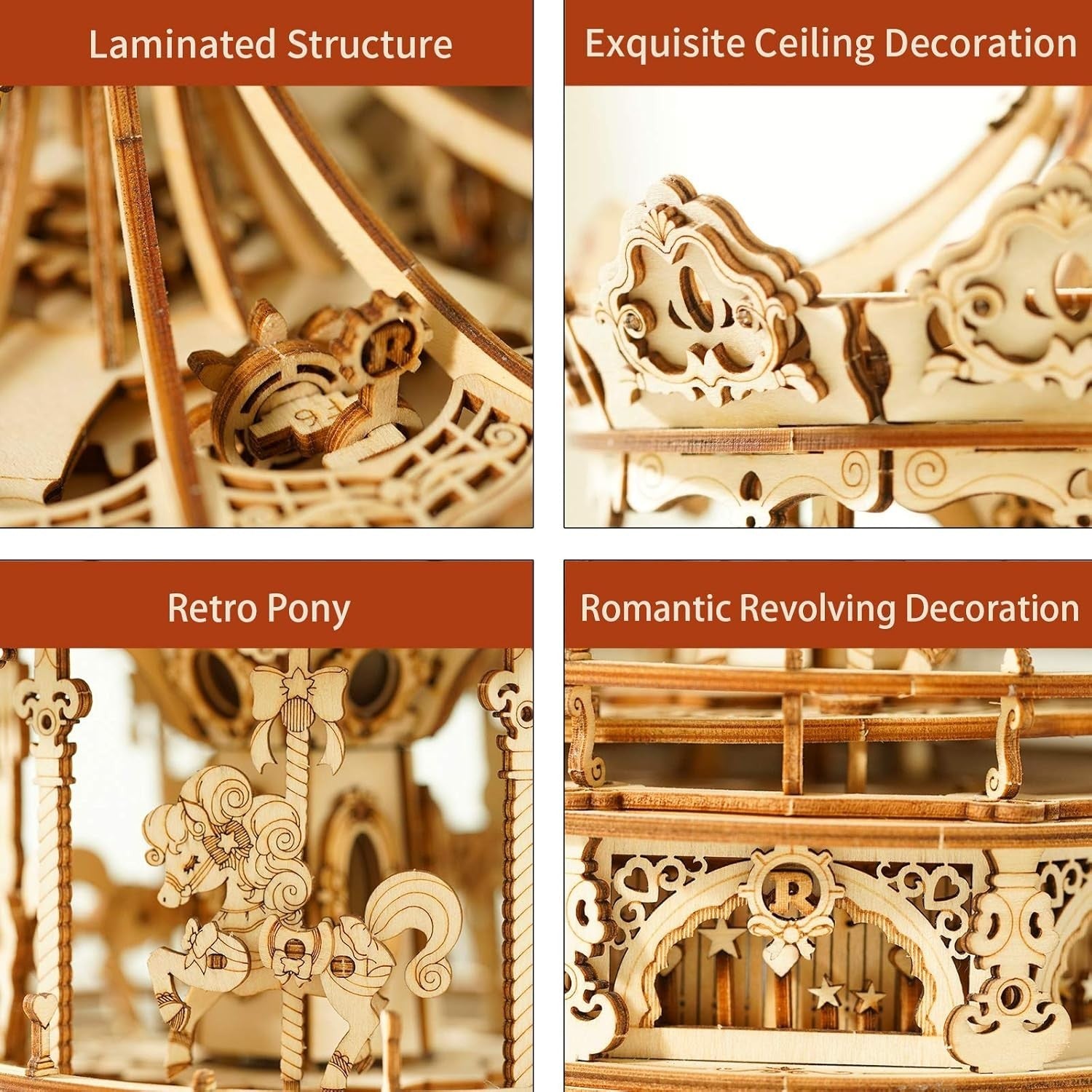 3D Wooden Carousel Puzzle with Music & Easy Assembly – Teens & Adults