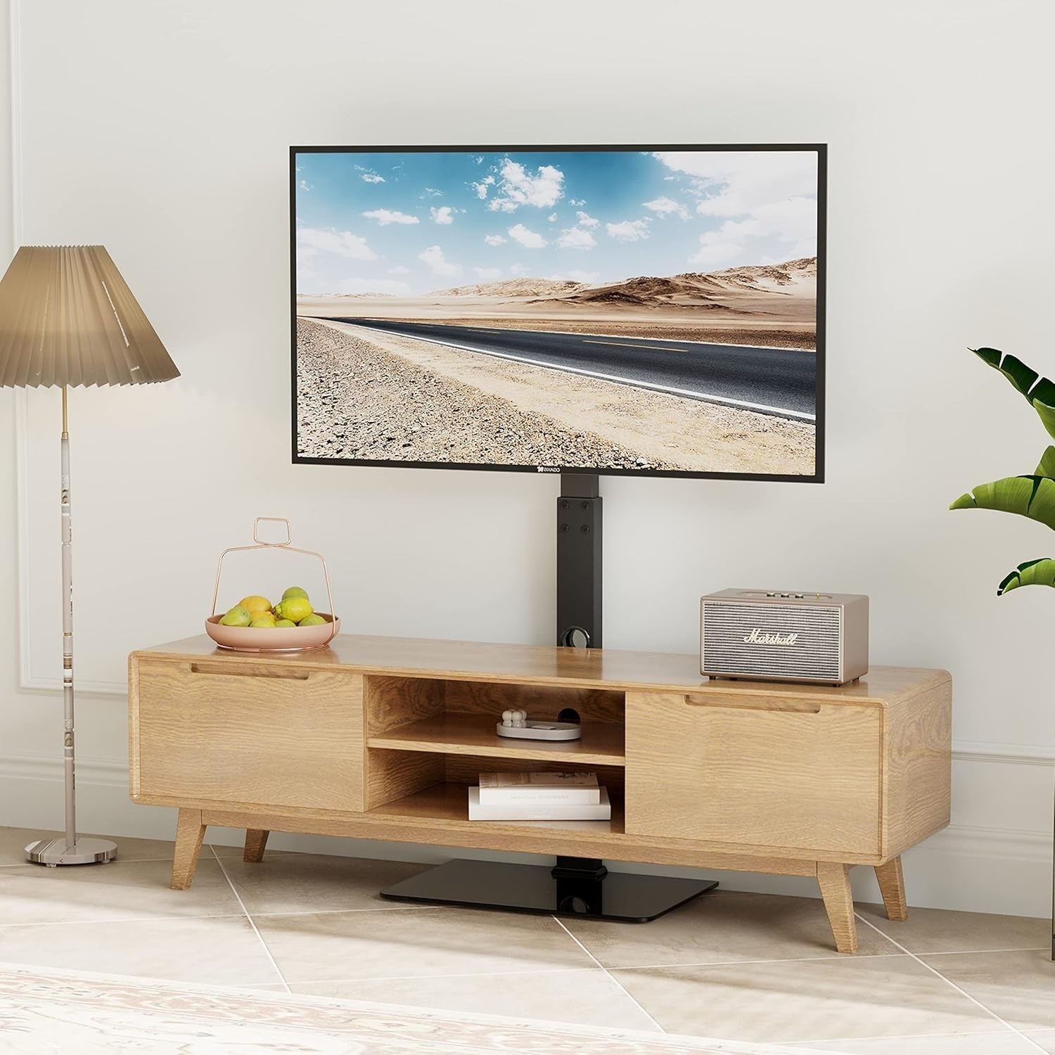 Adjustable Swivel TV Floor Stand 30-70" TVs, Tempered Glass Shelf, 40kg