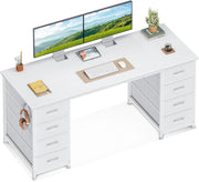 White 140x48cm Computer Desk with 8 Drawers, Modern Study & Office Table
