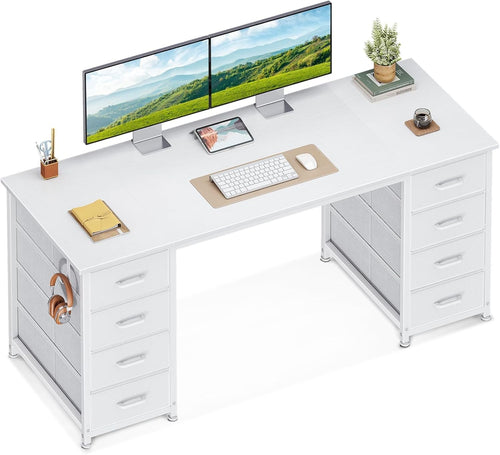 White 140x48cm Computer Desk with 8 Drawers, Modern Study & Office Table