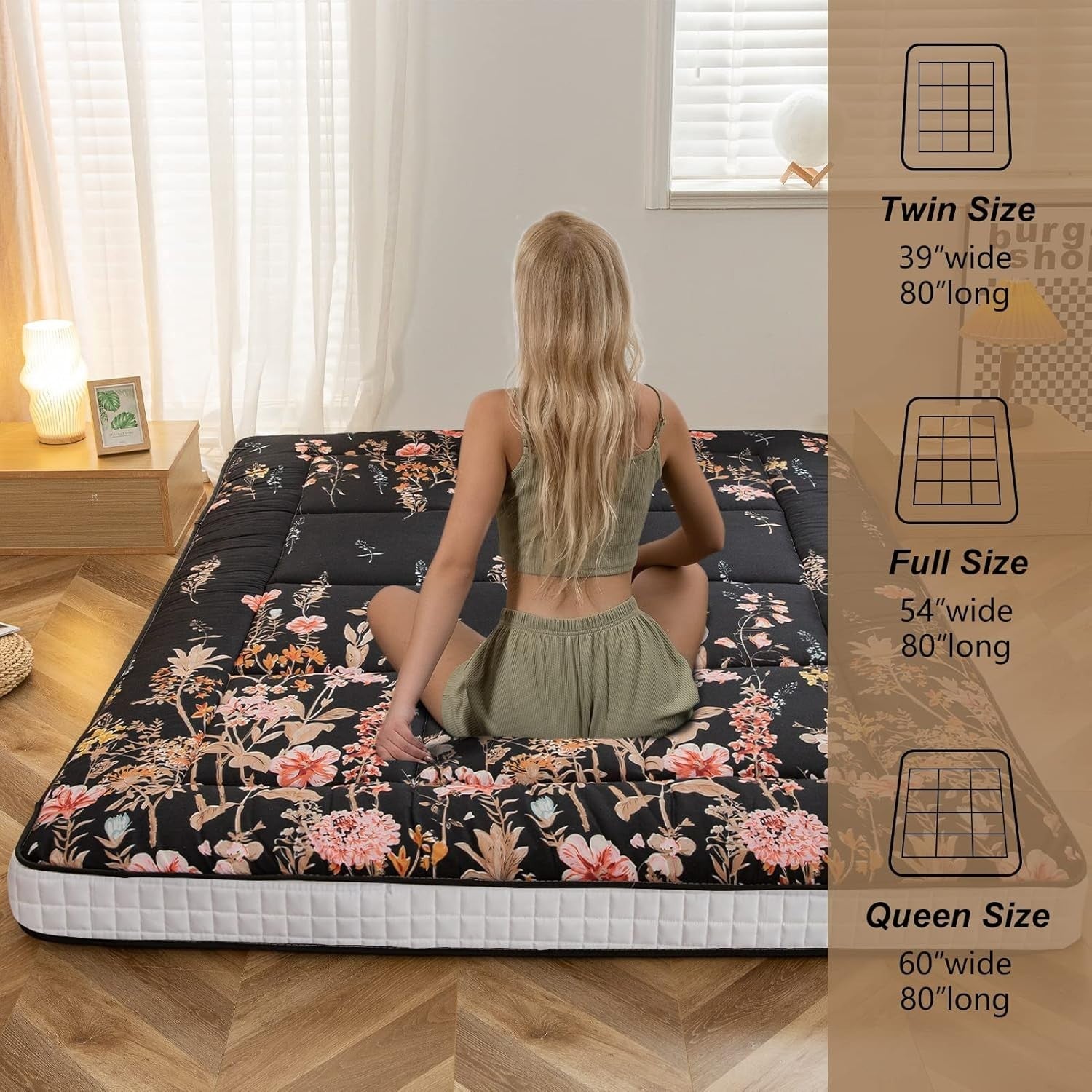 Thick Folding Japanese Floor Futon Mattress | Breathable Guest Lounger Bed