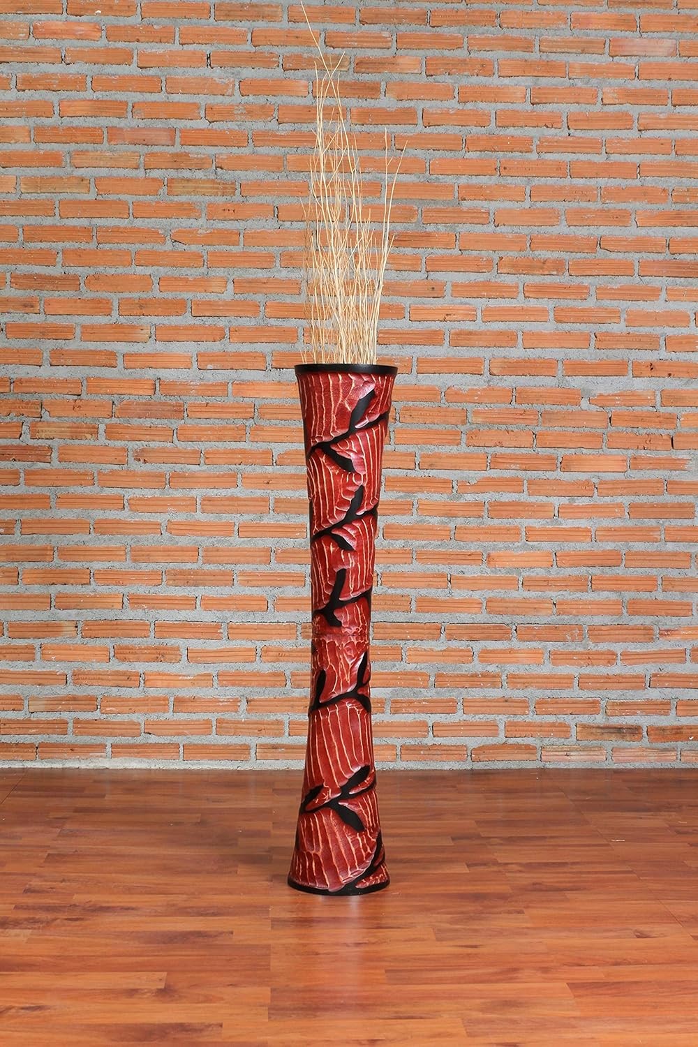 Tall Red Wooden Floor Vase 85cm Farmhouse Decor Pampas Grass Stand