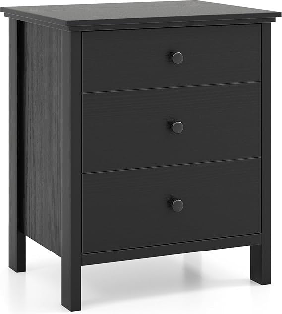 Tall Black Bedside Table with 4 Drawers – Modern Wooden Storage Cabinet Unit