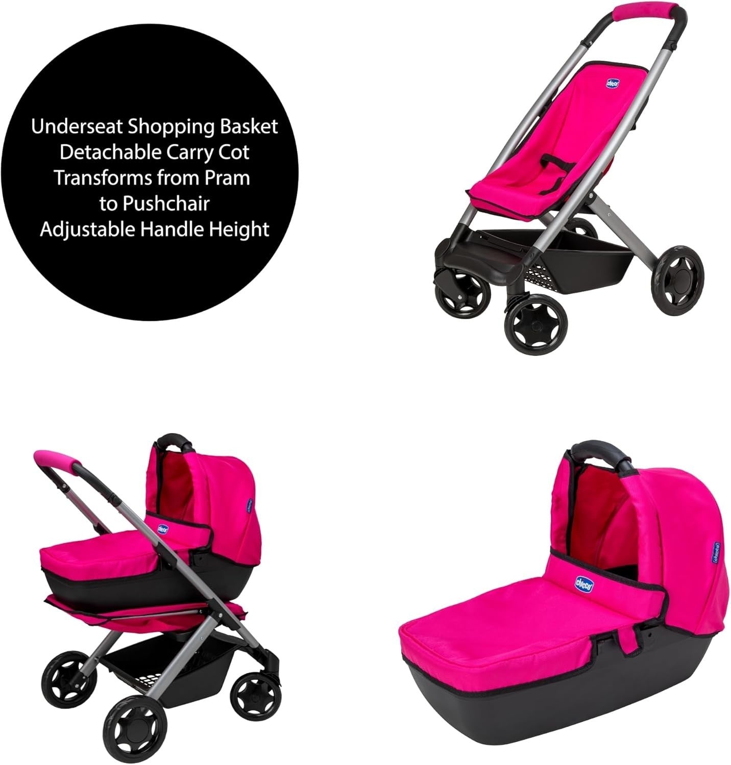 3in1 Dolls Pram Travel System Pushchair Carrycot Toy Stroller 3+