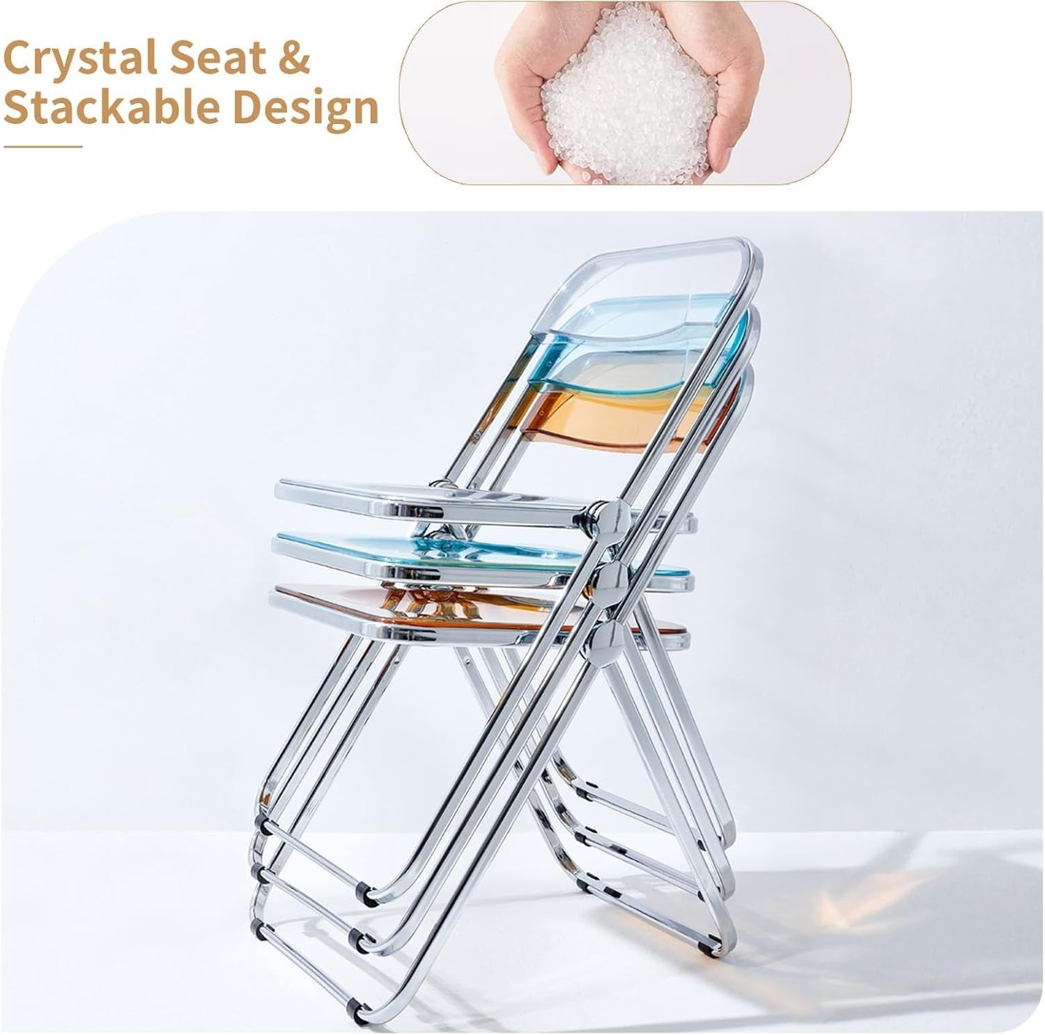 Pink Acrylic Folding Chair Clear Seat Chrome Frame Stackable Vanity Dining