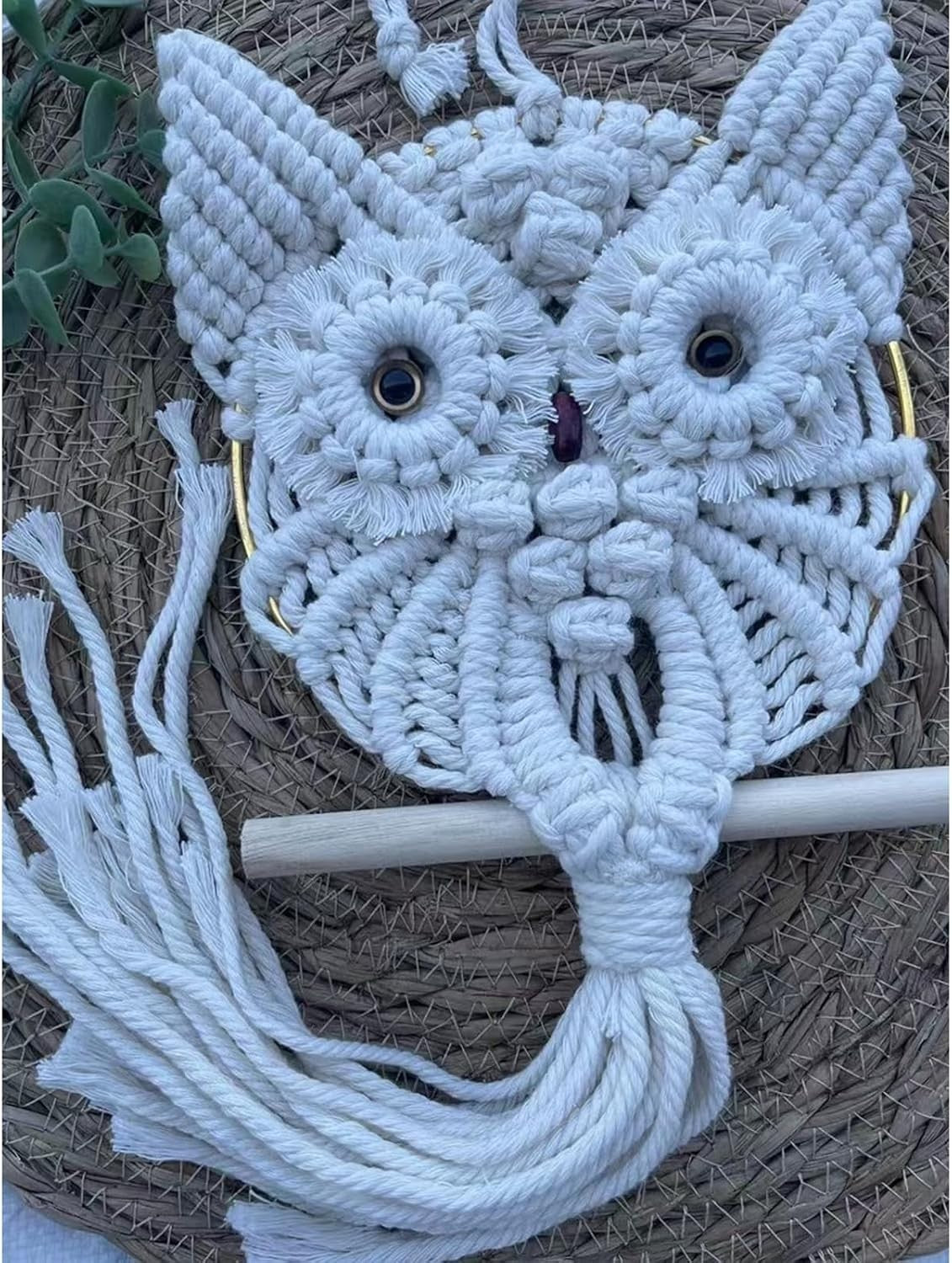 Owl Macrame Wall Hanging 45x15cm Boho Handmade Woven Tapestry