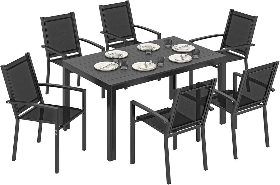 Outsunny 6 Seater Garden Dining Set Stackable Chairs WPC Table Outdoor Patio