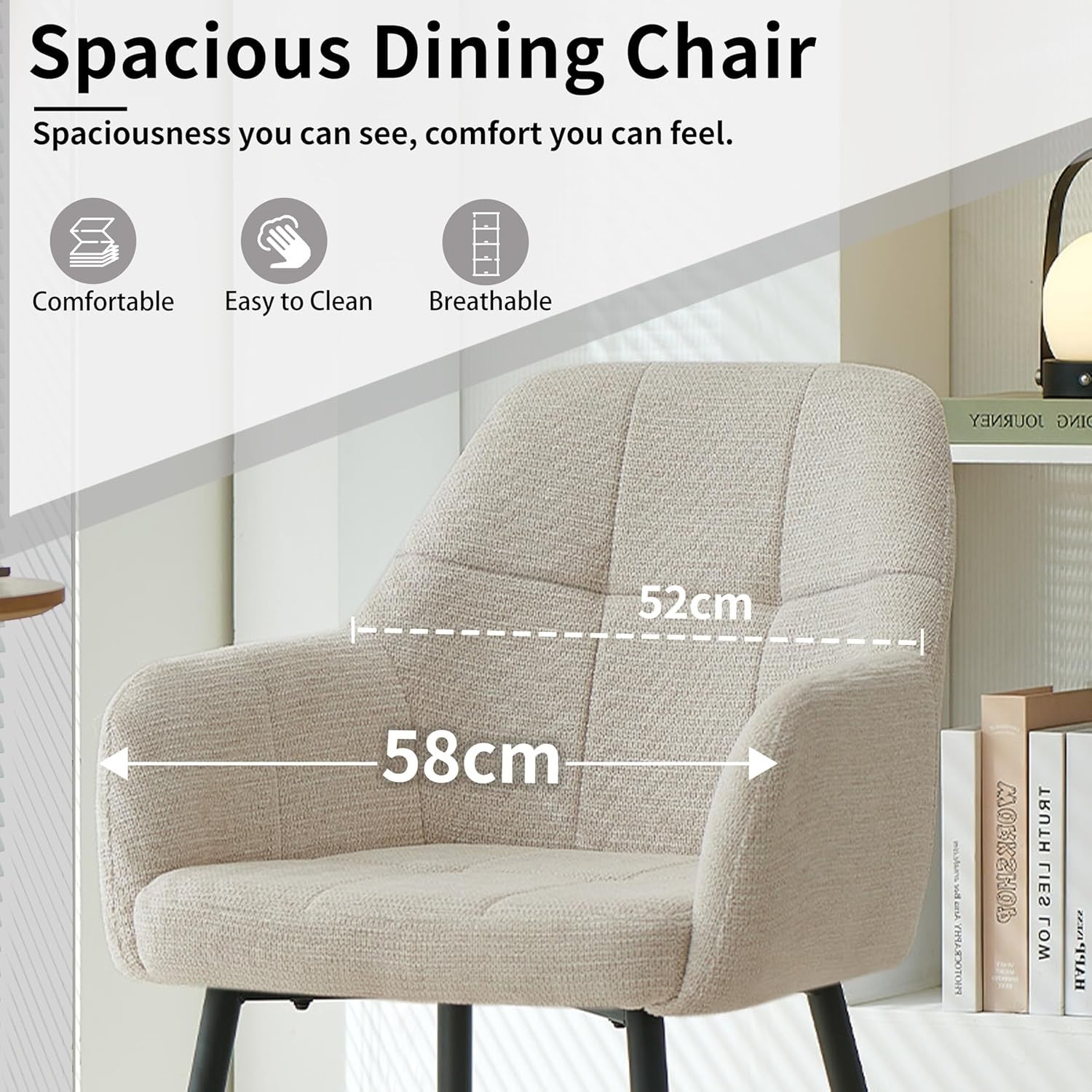 Plush Beige Dining Chairs Set of 2 Ergonomic Padded Seat Metal Legs