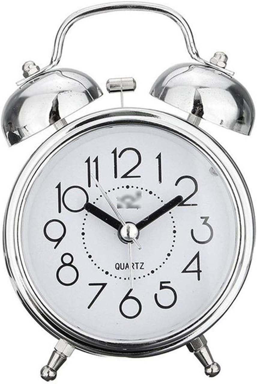Vintage Twin Bell Alarm Clock Silent Quartz Loud Retro Bedside Decor Battery