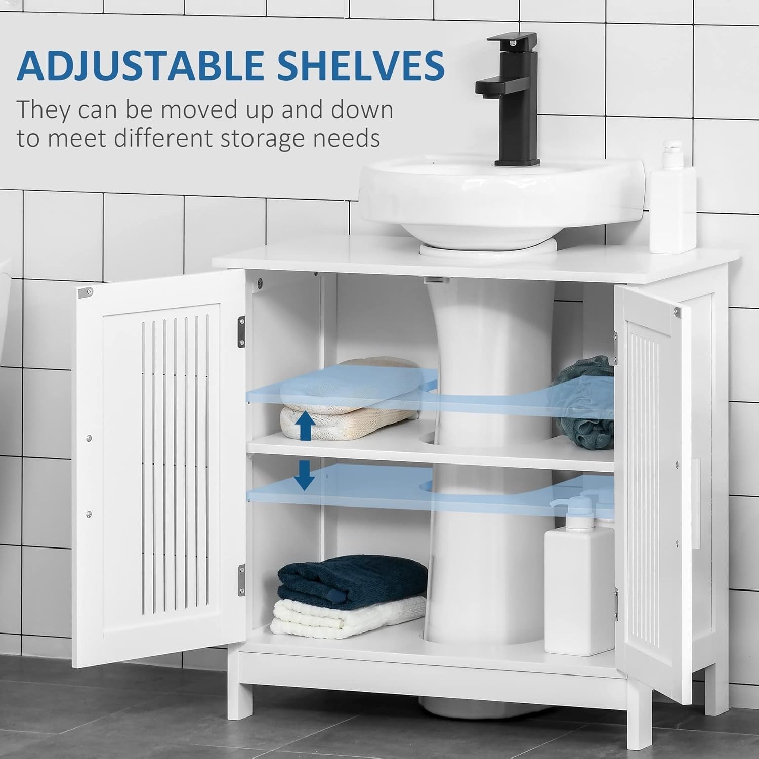 White Under Sink Bathroom Cabinet Storage Unit 2 Door Adjustable Shelf 60x60cm