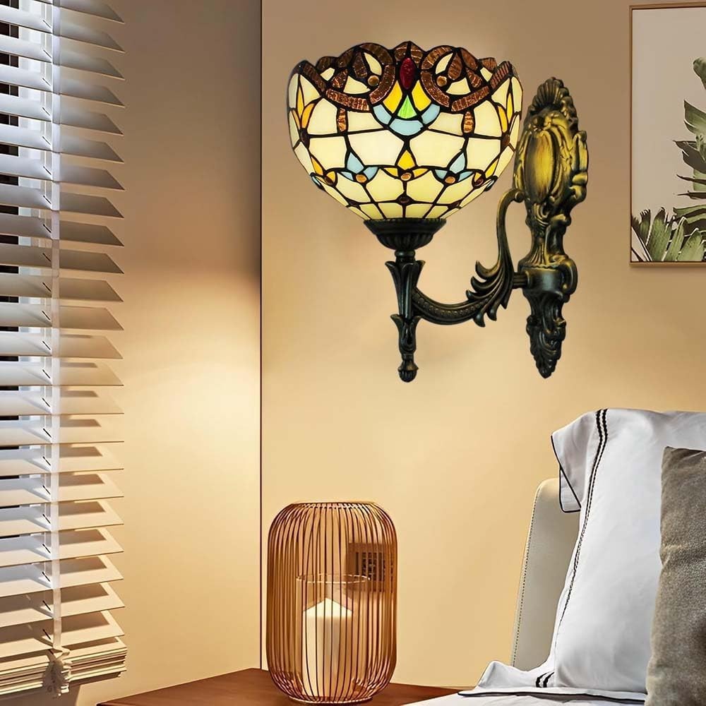 Vintage Wall Light Indoor Lamp with Handcrafted Stained Glass Shade 28cm