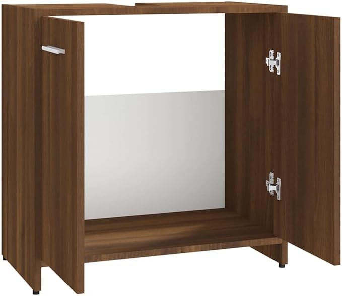 Brown Oak Bathroom Sink Cabinet 60x33x60cm Modern Under Sink Storage Cupboard